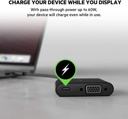 Belkin USB C to VGA + Charge Adapter - USB C to VGA Cable for MacBook Pro, MacBook Air, Mac Mini, iPad Pro, iPad Pro 12.9”, iPad Mini & Other USB C Devices - 60W USB C Power Delivery