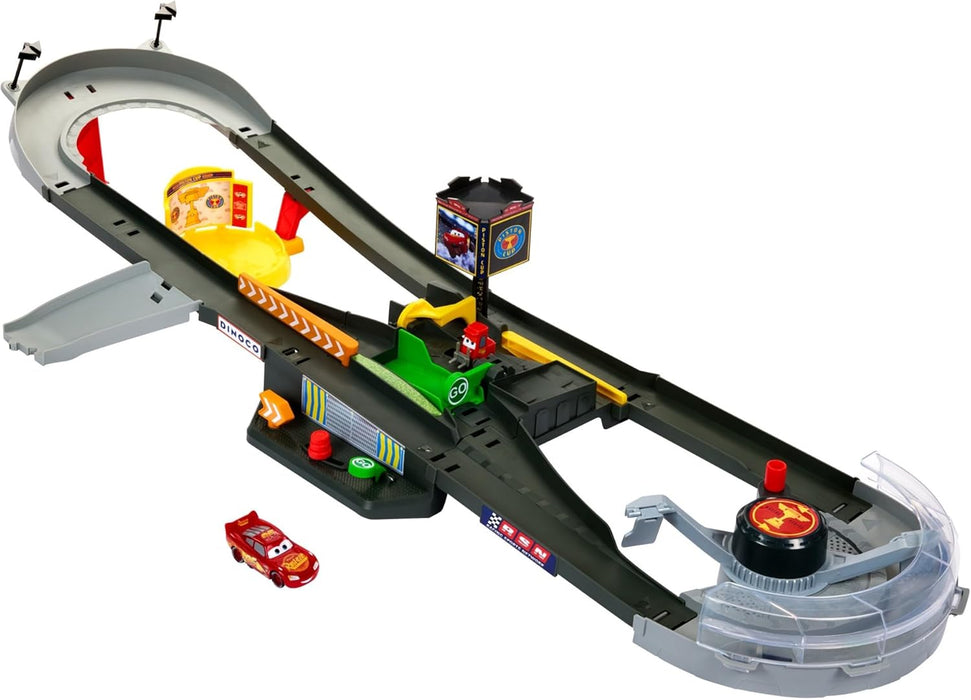 Disney and Pixar Cars Track Set, Piston Cup Action Speedway Playset with 1:55 Scale Lightning McQueen Die-Cast Toy Car, HPD81