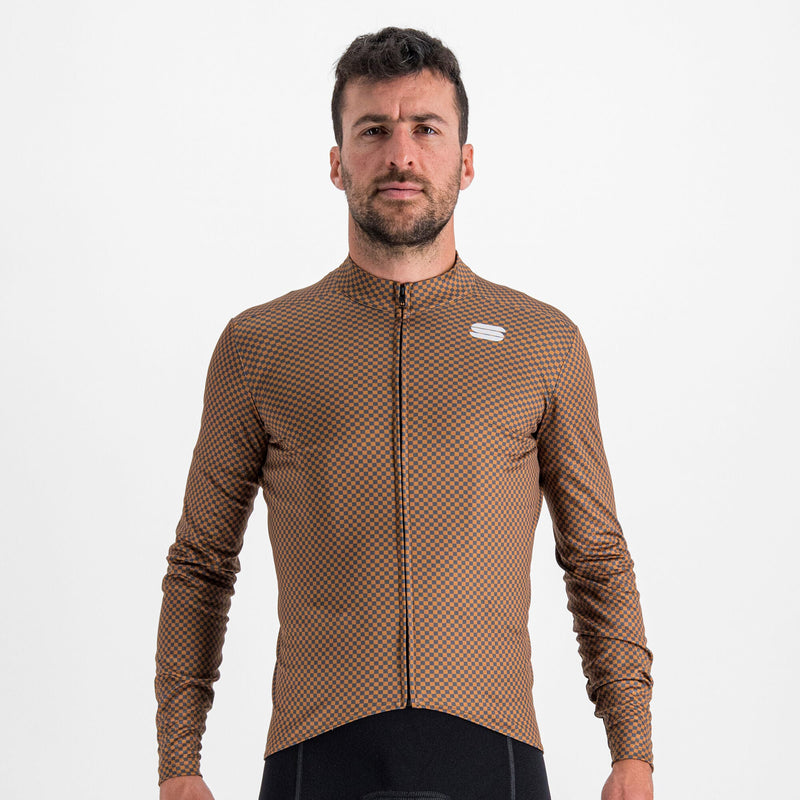 Sportful Checkmate Long Sleeve Thermal Jersey M Leather/Anthracite/Pompelmo