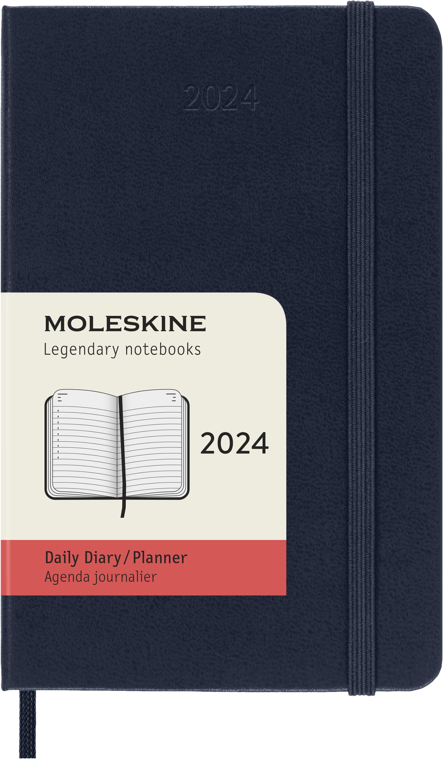 Moleskine Daily Agenda 12 Months 2024, Agenda 2024, Size Pocket 9x14, Hard Cover and Elastic Closure, Colour Sapphire Blue Daily Hard Cover - Pocket Sapphire Blue