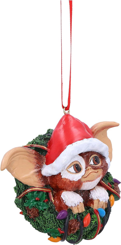 Nemesis Now Gremlins Gizmo in Wreath Hanging Ornament 9.5cm, Resin, Officially Licensed Gremlins Merchandise, Gremlins Christmas Decoration, Cast in the Finest Resin, Hand-Painted