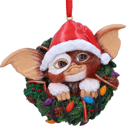 Nemesis Now Gremlins Gizmo in Wreath Hanging Ornament 9.5cm, Resin, Officially Licensed Gremlins Merchandise, Gremlins Christmas Decoration, Cast in the Finest Resin, Hand-Painted