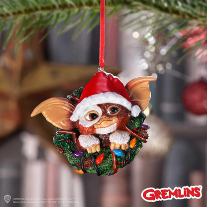 Nemesis Now Gremlins Gizmo in Wreath Hanging Ornament 9.5cm, Resin, Officially Licensed Gremlins Merchandise, Gremlins Christmas Decoration, Cast in the Finest Resin, Hand-Painted