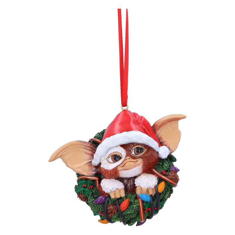 Nemesis Now Gremlins Gizmo in Wreath Hanging Ornament 9.5cm, Resin, Officially Licensed Gremlins Merchandise, Gremlins Christmas Decoration, Cast in the Finest Resin, Hand-Painted