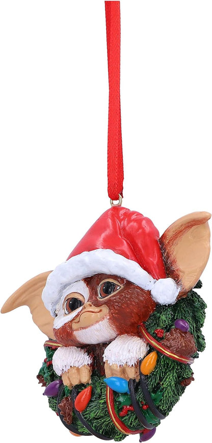 Nemesis Now Gremlins Gizmo in Wreath Hanging Ornament 9.5cm, Resin, Officially Licensed Gremlins Merchandise, Gremlins Christmas Decoration, Cast in the Finest Resin, Hand-Painted