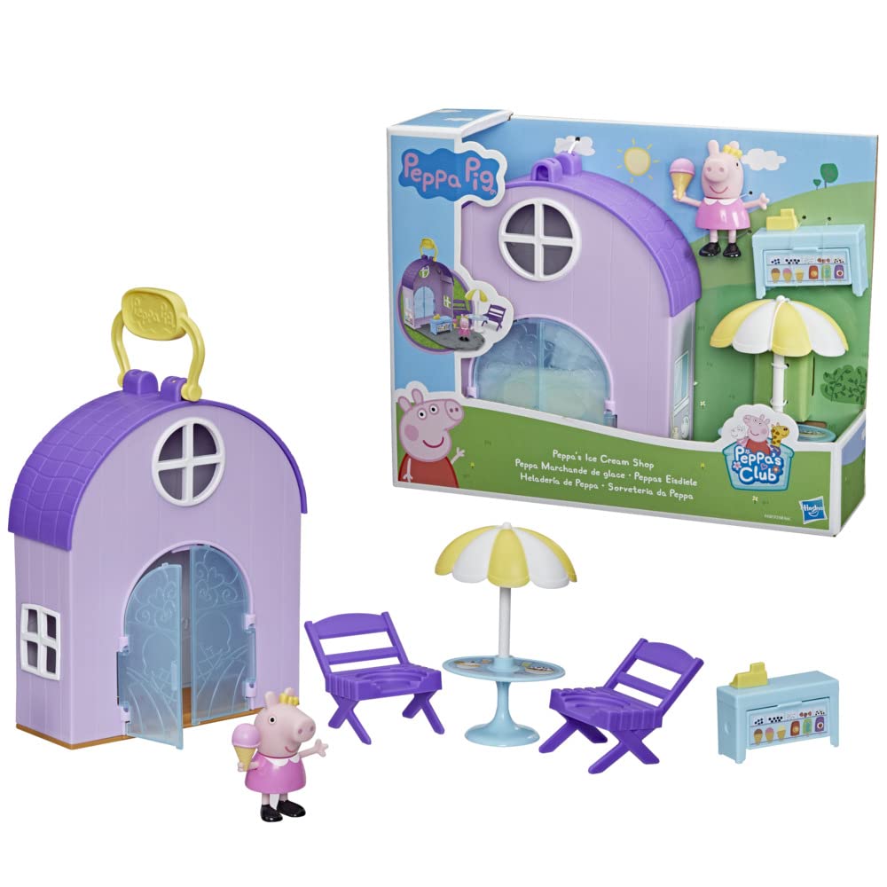 Peppa Pig Peppa's Club Peppa's Ice Cream Shop Preschool Toy; 1 Figure, 4 Accessories, Carry Handle, for Ages 3 and Up, Multicolor (F4387)