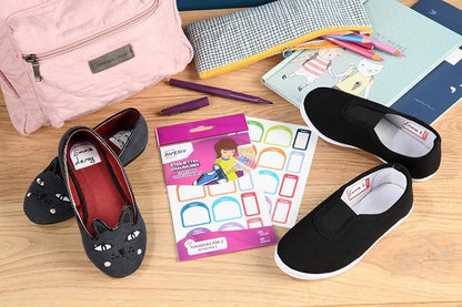 Avery Shoes Labels, Name Labels, Stick on School Labels, 24 Labels per Pack (2 Sizes in The Pack: 30x30 mm, 15x30 mm), White with Bold Coloured Edges