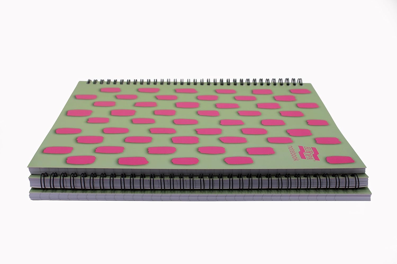 Exacompta Europa Splash - Ref EU1503Z Wirebound Notebooks, Bright Cover, 160 Lined Pages, A4+ Size with Micro-Perforated Pages, Pack of 3 Pink/Green Cover