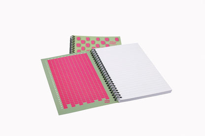 Exacompta Europa Splash - Ref EU1505Z Wirebound Notebooks, Bright Cover, 160 Lined Pages, A5 Size with Micro-Perforated Pages, Pack of 3 Pink/Green Cover