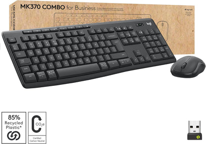 Logitech MK370 Combo for Business, Full-Size Wireless Keyboard and Wireless Mouse, Secure Logi Bolt USB receiver, Bluetooth, Globally Certified Windows/Mac/Chrome, Linux, QWERTY UK English - Graphite