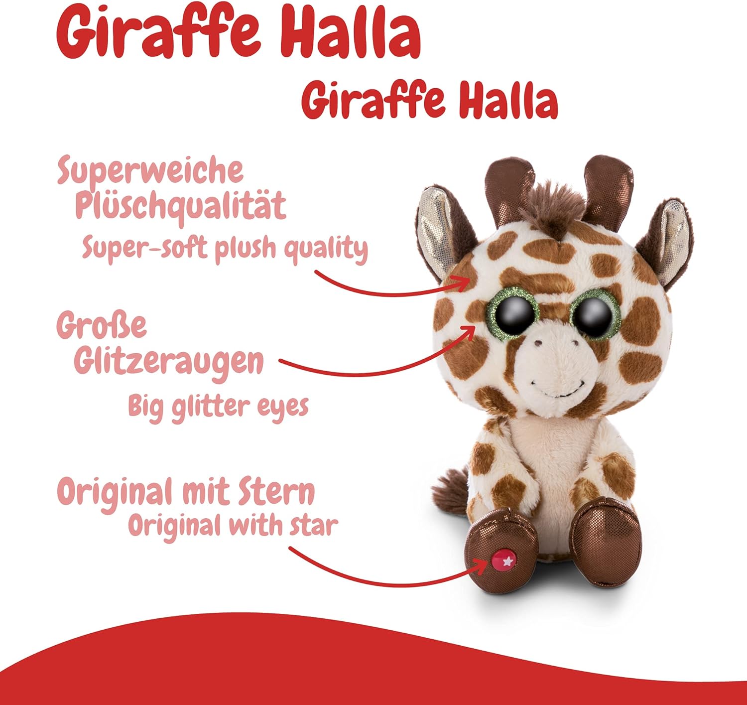 NICI 46944 Original – Glubschis Giraffe Halla 15 cm – Cute Cuddly Toys – Fluffy Stuffed Big Glittery Eyes – Plush Zoo Animals to Cuddle & Play, Beige/Brown 15 cm Giraffe