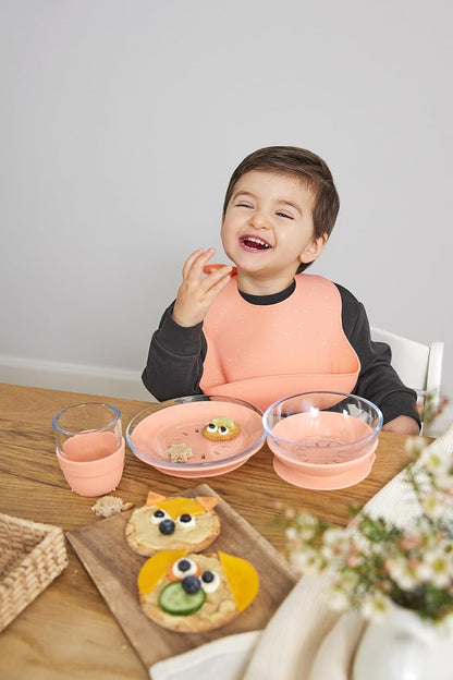 LÄSSIG Siliconen slabbetjes voor baby's (2 stuks), kleine kinderen, slabbetjes met opvangbak, vaatwasmachinebestendig