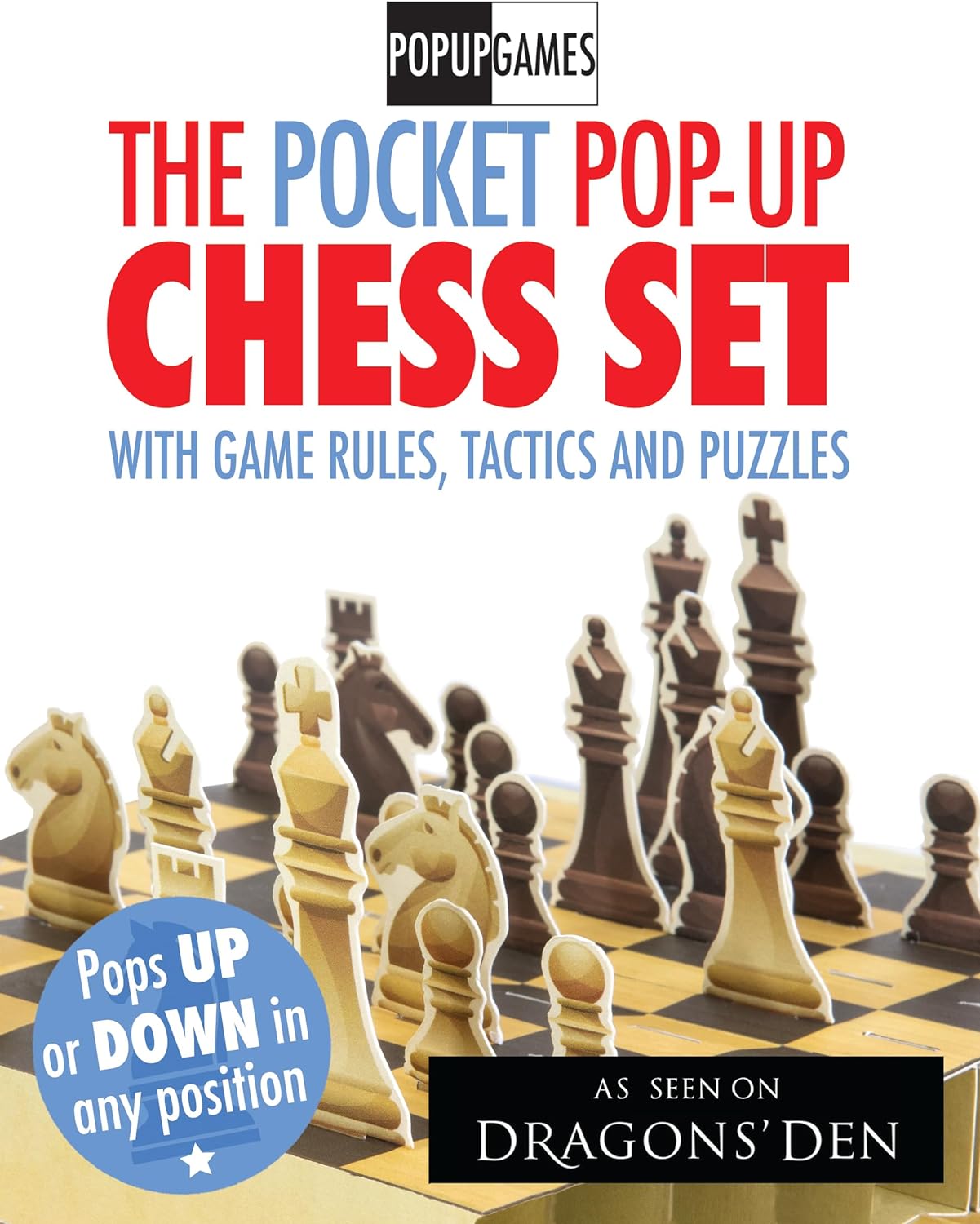 Pop-Up Games Pocket Pop-Up Chess Set - Unique Foldable Design Travel Chess Piece Set - Traditional Strategy Board Game for Kids/Children/Adults