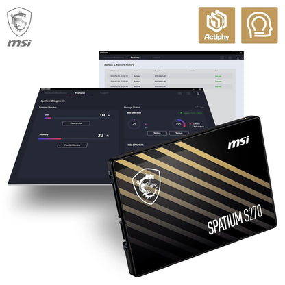 MSI SPATIUM S270 SATA 2.5 480GB - Internal Solid State Drive, 500MB/s Read & 450MB/s Write, 3D NAND, Built-In Data Security, MSI Center - 5 Year Warranty (250 TBW