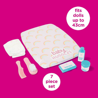 Casdon Baby Huggles Changing Mat Set. Dolls Changing Mat For Children Aged 3+. Includes Reusable Nappy, Brush, Pretend Talc And More, Pink