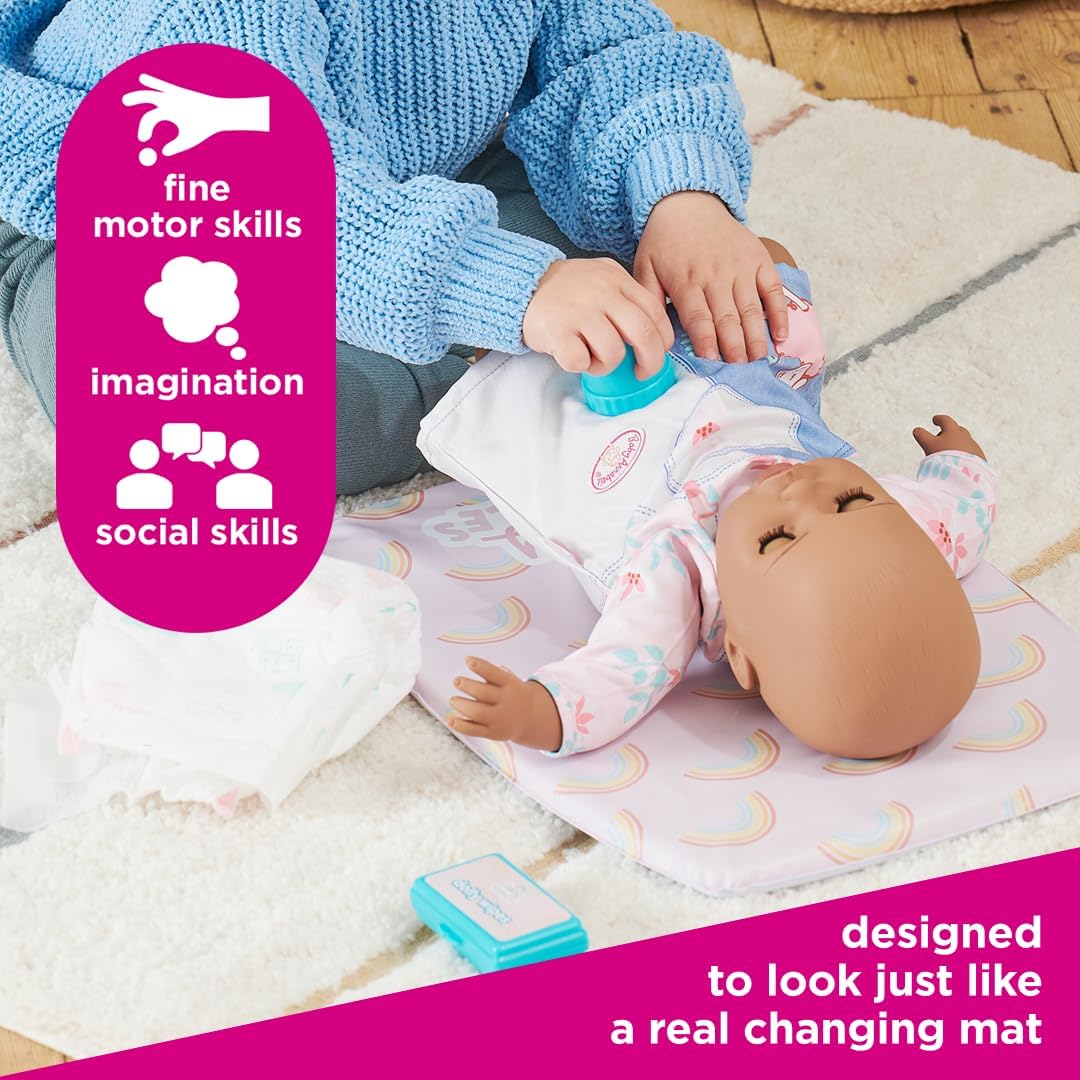 Casdon Baby Huggles Changing Mat Set. Dolls Changing Mat For Children Aged 3+. Includes Reusable Nappy, Brush, Pretend Talc And More, Pink