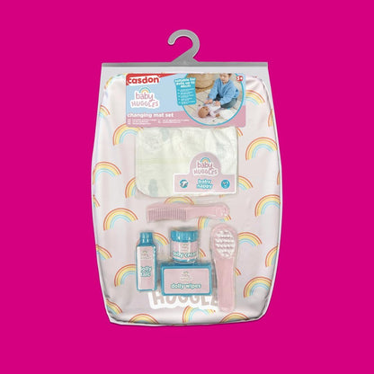 Casdon Baby Huggles Changing Mat Set. Dolls Changing Mat For Children Aged 3+. Includes Reusable Nappy, Brush, Pretend Talc And More, Pink