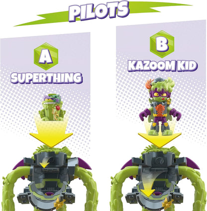 SUPERTHINGS Superbot Power Arms Trasher – Articulated villain robot with flexible arms and combat accessory. Includes 1 exclusive Kazoom Kid and 1 exclusive SuperThing