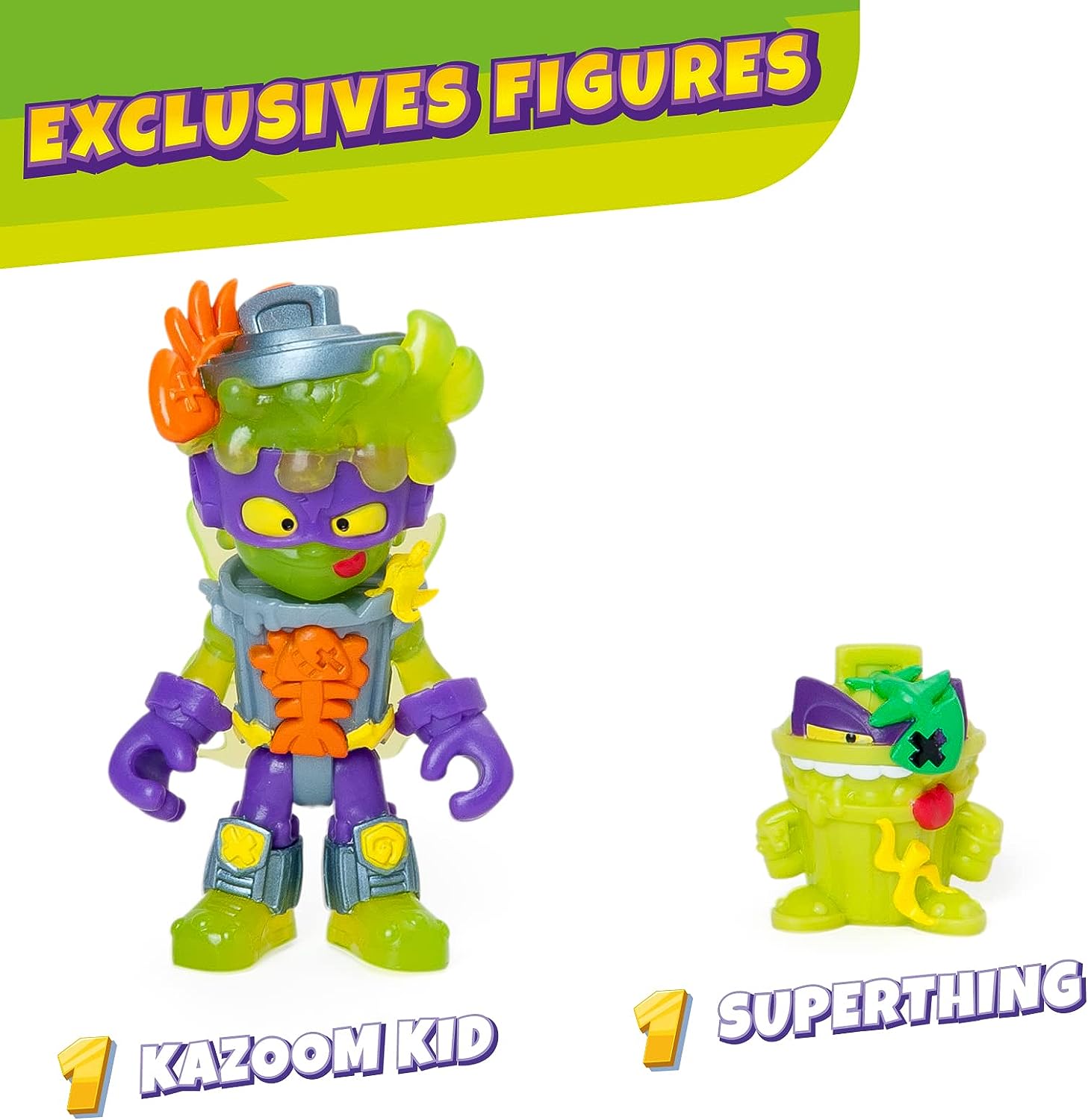 SUPERTHINGS Superbot Power Arms Trasher – Articulated villain robot with flexible arms and combat accessory. Includes 1 exclusive Kazoom Kid and 1 exclusive SuperThing