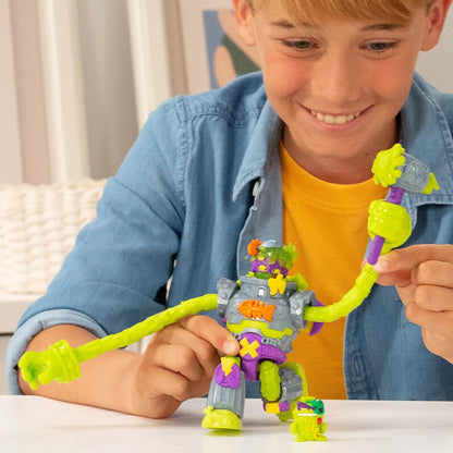 SUPERTHINGS Superbot Power Arms Trasher – Articulated villain robot with flexible arms and combat accessory. Includes 1 exclusive Kazoom Kid and 1 exclusive SuperThing