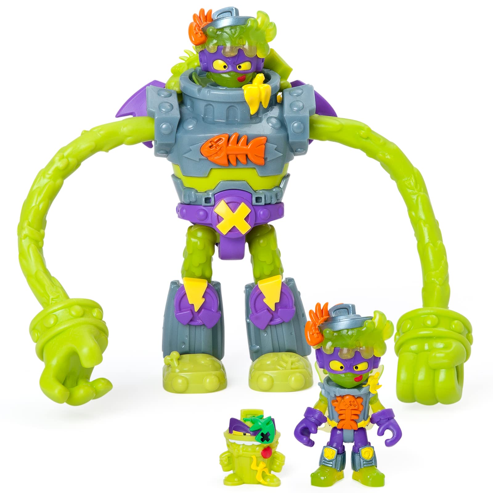 SUPERTHINGS Superbot Power Arms Trasher – Articulated villain robot with flexible arms and combat accessory. Includes 1 exclusive Kazoom Kid and 1 exclusive SuperThing