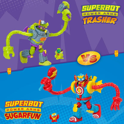 SUPERTHINGS Superbot Power Arms Trasher – Articulated villain robot with flexible arms and combat accessory. Includes 1 exclusive Kazoom Kid and 1 exclusive SuperThing