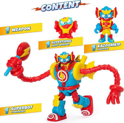 SUPERTHINGS Superbot Power Arms Sugarfun – Articulated hero robot with flexible arms and combat accessory. Includes 1 exclusive Kazoom Kid and 1 exclusive SuperThing
