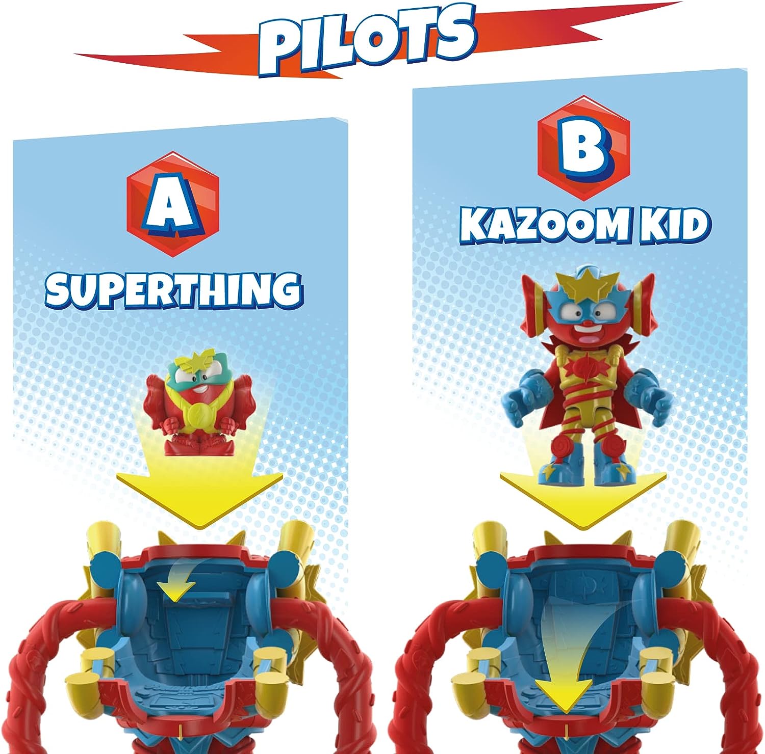 SUPERTHINGS Superbot Power Arms Sugarfun – Articulated hero robot with flexible arms and combat accessory. Includes 1 exclusive Kazoom Kid and 1 exclusive SuperThing
