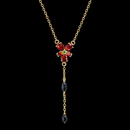 The Noble Collection Harry Potter Hermione Red Crystal Necklace - 18in (46cm) Gold Plated Sterling Silver Chain with Freshwater Pearls - Officially Licensed Harry Potter Film Set Jewellery Gifts