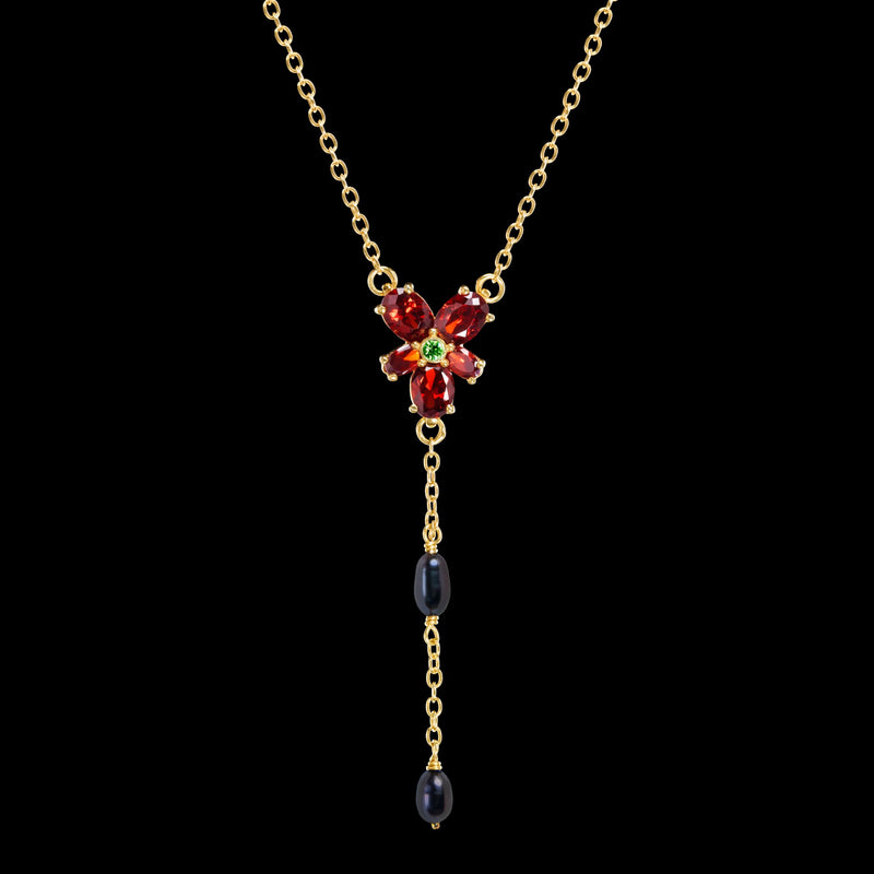 The Noble Collection Harry Potter Hermione Red Crystal Necklace - 18in (46cm) Gold Plated Sterling Silver Chain with Freshwater Pearls - Officially Licensed Harry Potter Film Set Jewellery Gifts