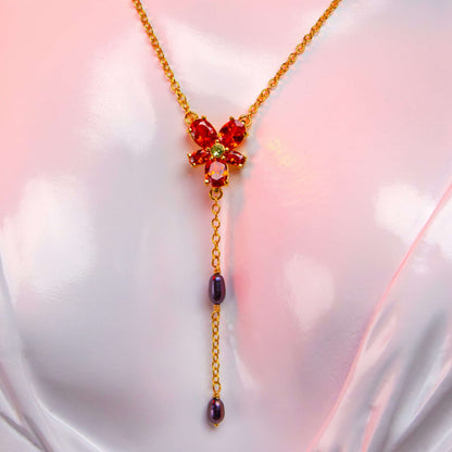 The Noble Collection Harry Potter Hermione Red Crystal Necklace - 18in (46cm) Gold Plated Sterling Silver Chain with Freshwater Pearls - Officially Licensed Harry Potter Film Set Jewellery Gifts