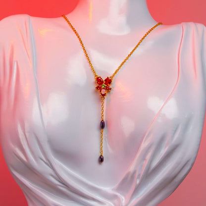 The Noble Collection Harry Potter Hermione Red Crystal Necklace - 18in (46cm) Gold Plated Sterling Silver Chain with Freshwater Pearls - Officially Licensed Harry Potter Film Set Jewellery Gifts