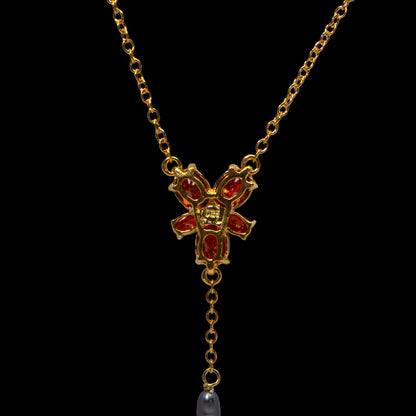 The Noble Collection Harry Potter Hermione Red Crystal Necklace - 18in (46cm) Gold Plated Sterling Silver Chain with Freshwater Pearls - Officially Licensed Harry Potter Film Set Jewellery Gifts