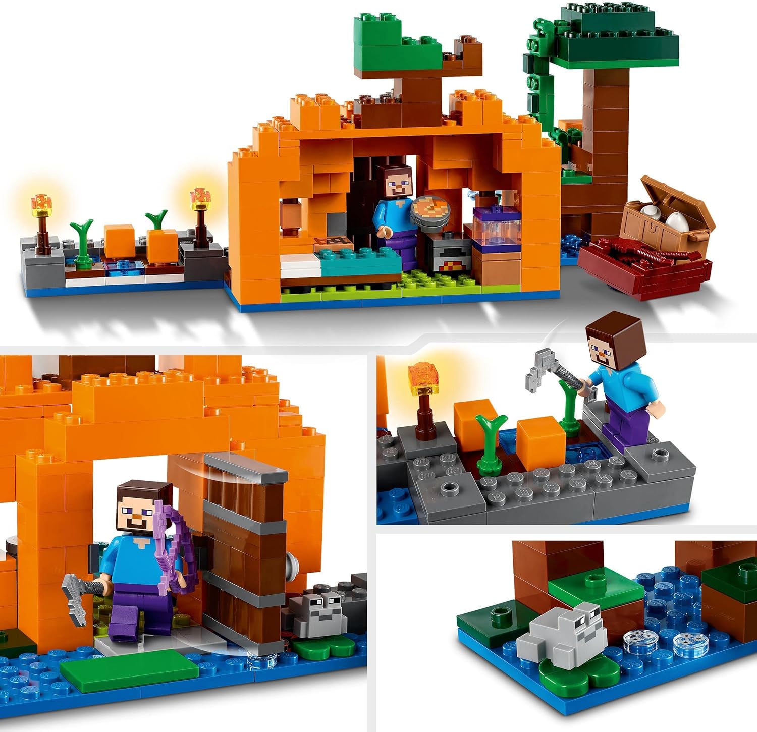 LEGO Minecraft The Pumpkin Farm Set, Buildable House Toy with a Frog, Boat, Treasure Chest plus Steve and Witch Figures, Swamp Biome Action Toys, Gift for Kids, Boys, Girls 21248