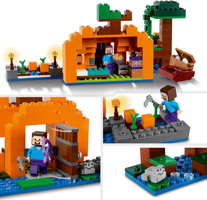 LEGO Minecraft The Pumpkin Farm Set, Buildable House Toy with a Frog, Boat, Treasure Chest plus Steve and Witch Figures, Swamp Biome Action Toys, Gift for Kids, Boys, Girls 21248