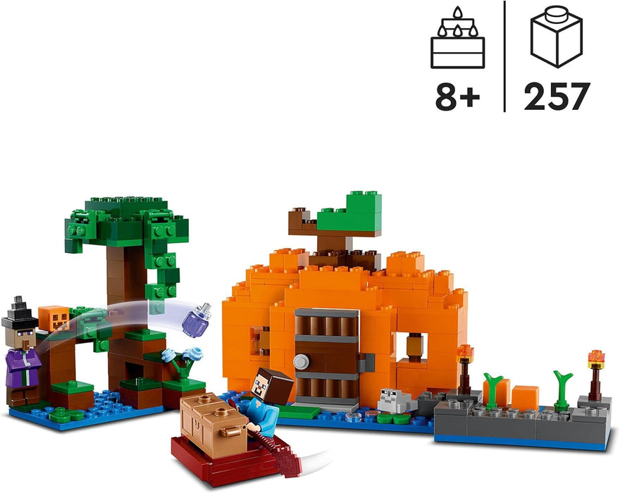 LEGO Minecraft The Pumpkin Farm Set, Buildable House Toy with a Frog, Boat, Treasure Chest plus Steve and Witch Figures, Swamp Biome Action Toys, Gift for Kids, Boys, Girls 21248