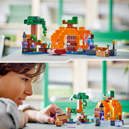 LEGO Minecraft The Pumpkin Farm Set, Buildable House Toy with a Frog, Boat, Treasure Chest plus Steve and Witch Figures, Swamp Biome Action Toys, Gift for Kids, Boys, Girls 21248