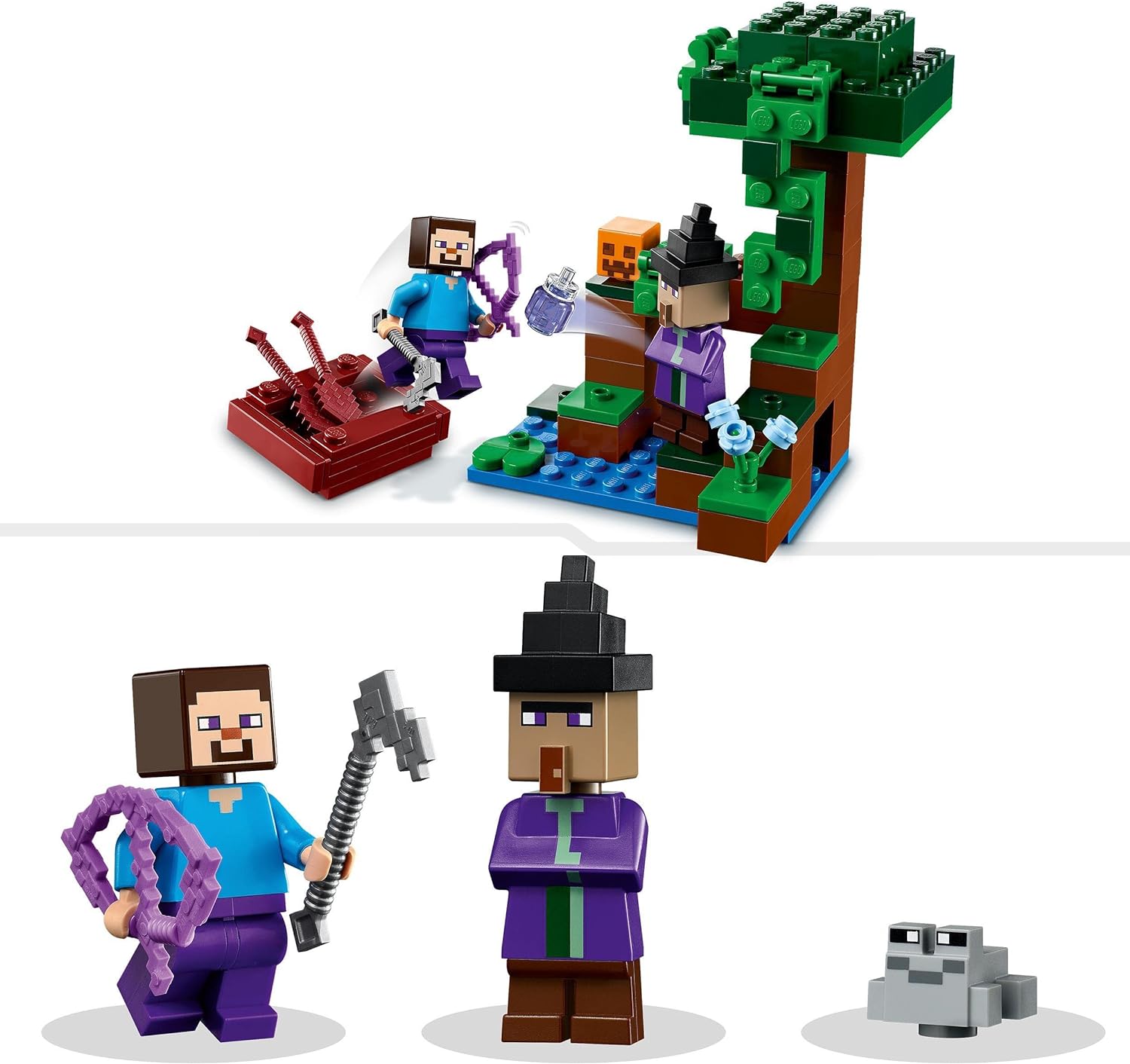 LEGO Minecraft The Pumpkin Farm Set, Buildable House Toy with a Frog, Boat, Treasure Chest plus Steve and Witch Figures, Swamp Biome Action Toys, Gift for Kids, Boys, Girls 21248