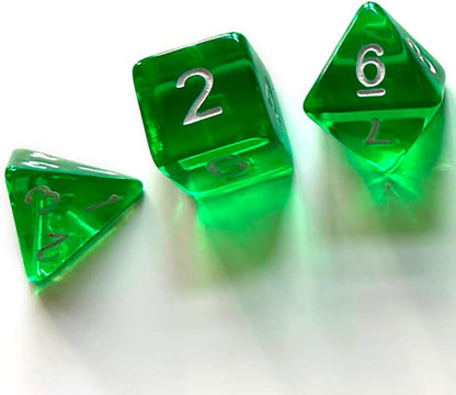 Dragonbane: Dice Set - 6 Piece Green Transparent Dice Set, Free League Publishing, Includes D4, D6, D8, D10, D12 & D20