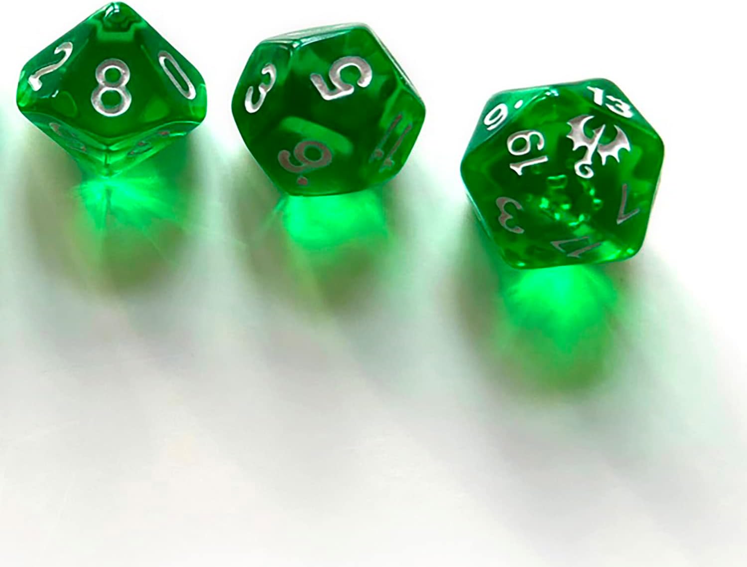 Dragonbane: Dice Set - 6 Piece Green Transparent Dice Set, Free League Publishing, Includes D4, D6, D8, D10, D12 & D20