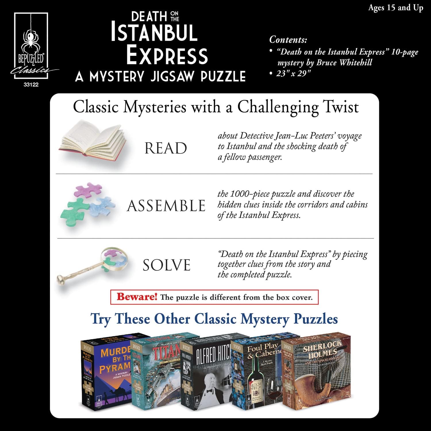 University Games 33122 Death on The Istanbul Express 1000 Piece Murder Mystery Jigsaw Puzzle, Orange