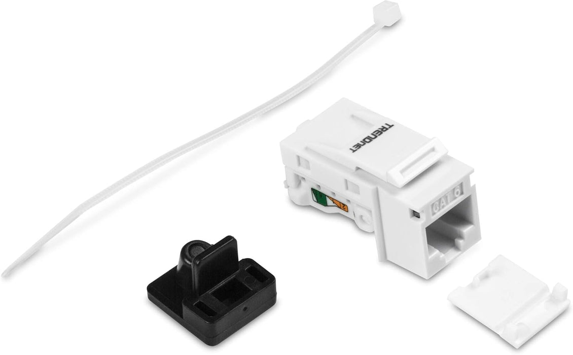 TRENDnet Cat6 Keystone Jack – 25-Pack, 90° Angle Termination, Colour-Coded Labelling for T568B Wiring, TC-K25C6, White 25-PACK Keystone Jack-25 Pack