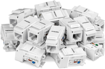 TRENDnet Cat6 Keystone Jack – 25-Pack, 90° Angle Termination, Colour-Coded Labelling for T568B Wiring, TC-K25C6, White 25-PACK Keystone Jack-25 Pack