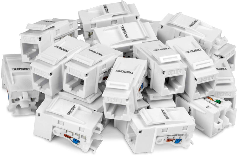 TRENDnet Cat6 Keystone Jack – 25-Pack, 90° Angle Termination, Colour-Coded Labelling for T568B Wiring, TC-K25C6, White 25-PACK Keystone Jack-25 Pack