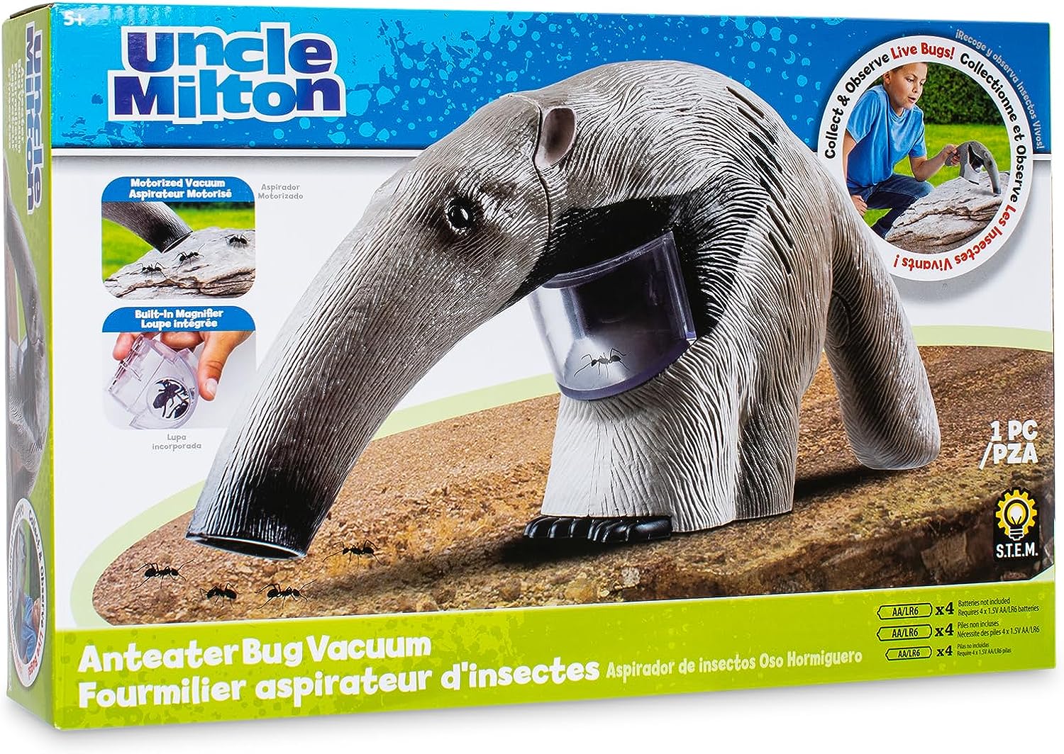 Uncle Milton | Ant Eater Bug Vacuum 2.0 | Live Ecosystem Ant Habitat, STEM Educational Kids Toy, Study Behavior at Home & School | Basic Fun 14998