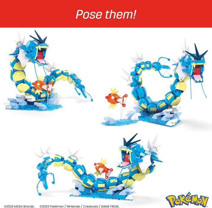MEGA Pokémon Action Figure Building Toys Set for Kids, Magikarp Evolution Set with 411 Pieces, Buildable and Poseable Gyarados, 20 inches, HNT95