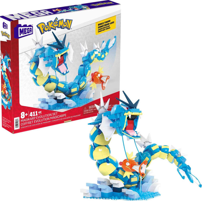 MEGA Pokémon Action Figure Building Toys Set for Kids, Magikarp Evolution Set with 411 Pieces, Buildable and Poseable Gyarados, 20 inches, HNT95