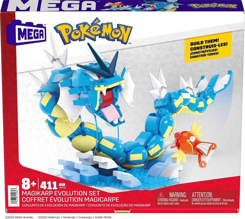 MEGA Pokémon Action Figure Building Toys Set for Kids, Magikarp Evolution Set with 411 Pieces, Buildable and Poseable Gyarados, 20 inches, HNT95