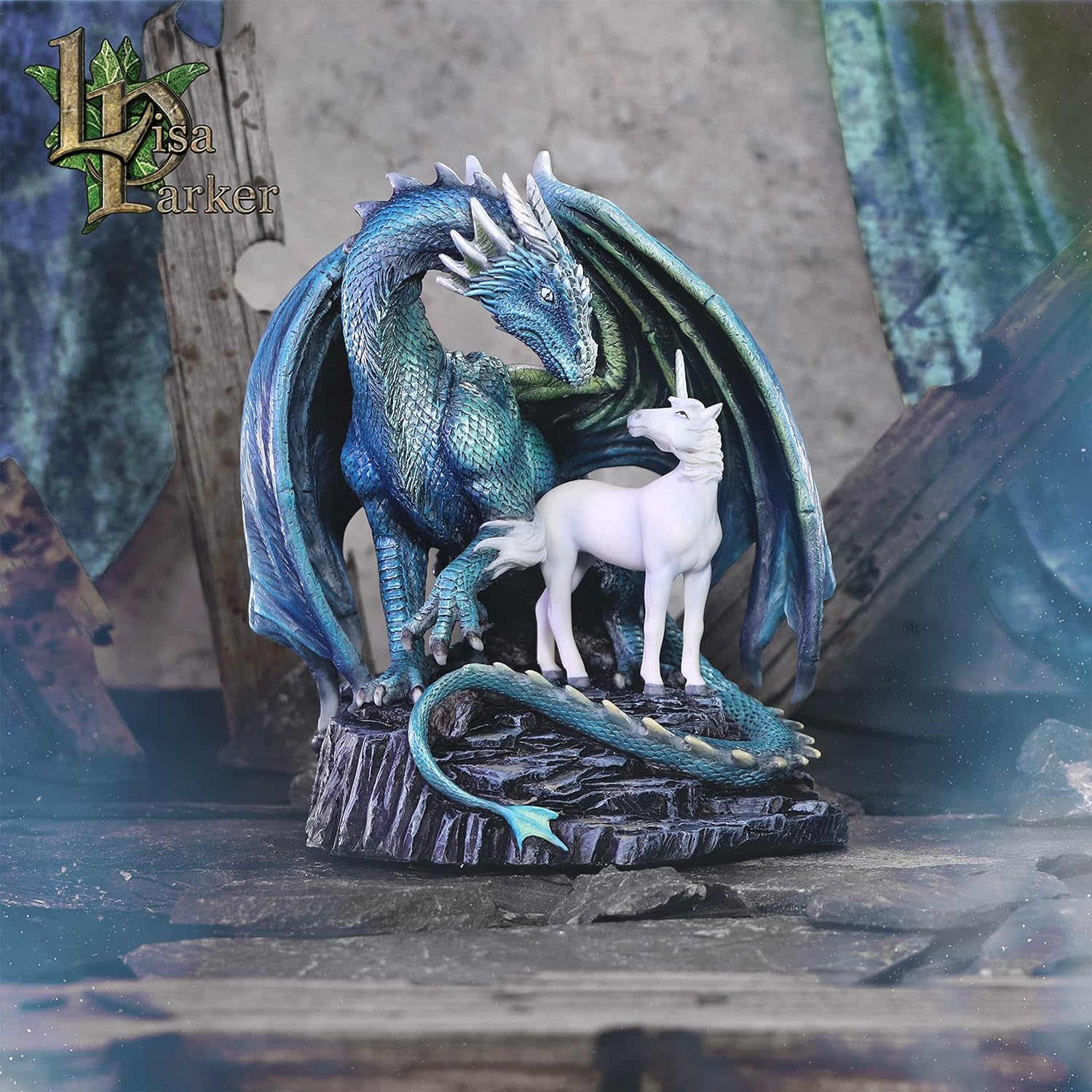 Nemesis Now Protector of Magick 17cm, Resin, Lisa Parker Protector of Magick Figurine, Unicorn and Dragon Ornament, Exclusive Fantasy Artwork, Cast in the Finest Resin, Hand-Painted