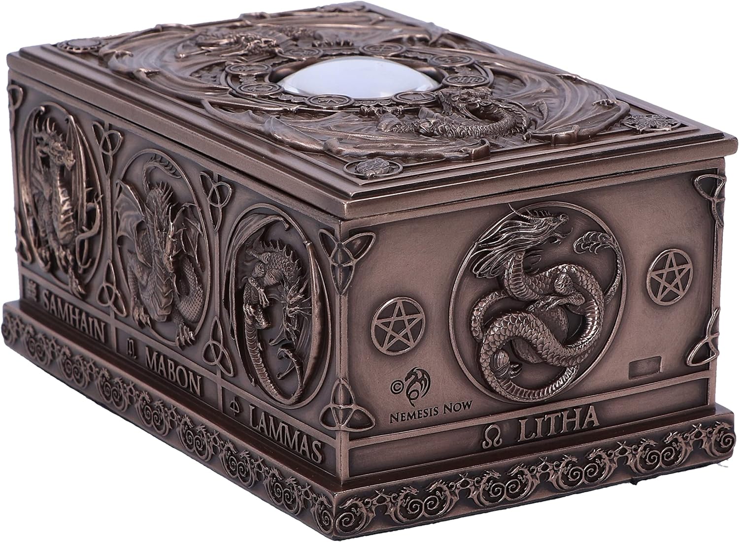 Nemesis Now Dragons of the Sabbats Tarot Box 14.5cm, Resin, Bronze, Anne Stokes Fantasy Giftware, Tarot Card Box, Finished in Bronze, Storage Box, Cast in the Finest Resin, Hand-Painted
